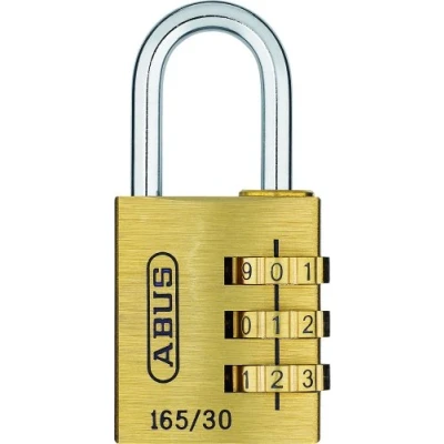 Abbildung von ABUS Zahlenschloss 165/30 Vorhängeschloss aus Messing mit individuell einstellbarem Zahlencode Kofferschloss / Spindschloss Sicherheitslevel 3, 4er Packung