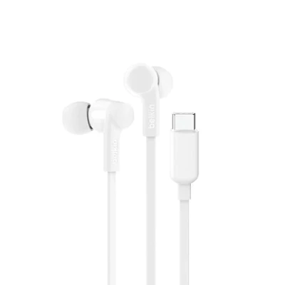 Abbildung von Belkin SoundForm Kopfhörer mit Kabel, In Ear Mikrofon und USB‑C Stecker für iPhone 15, iPad Mini, Galaxy S24, Android andere Geräte USB C Anschluss Weiß
