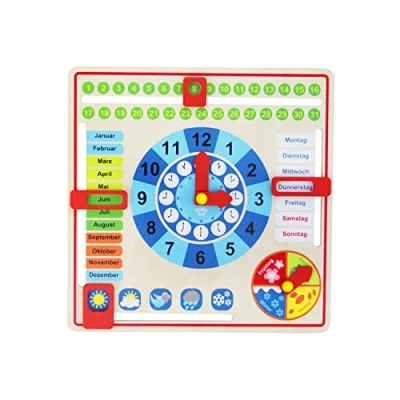 Abbildung von Tooky Toy Lernspielzeug Holz Jahresuhr Lernuhr Kinderuhr ab 36 Monaten ca. 30 x 5 cm
