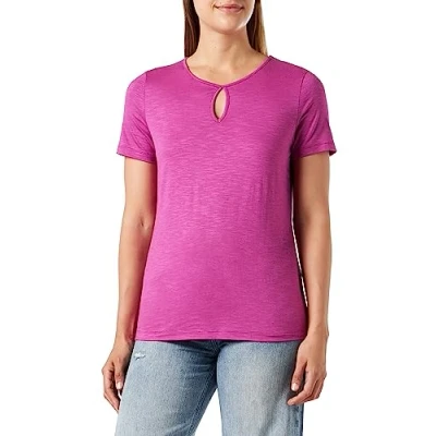 Abbildung von Gerry Weber Damen T Shirt mit geknöpftem Tropfenauschnitt Kurzarm unifarben Orchid 34