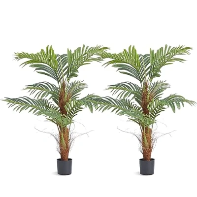 Abbildung von VEVOR 2x Areca Catechu Künstlich 800x800x1219mm Kunstpflanze PE Künstliche Pflanzen Plastikpflanzen im Topf Betelnusspalme Geruchslos Wasserdicht Ideal für Schlafzimmer Arbeitszimmer Wohnzimmer