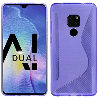 Abbildung von cofi1453® S Line Hülle Bumper kompatibel mit Huawei Mate 20 Silikonhülle Stoßfest Handyhülle TPU Case Cover Violett