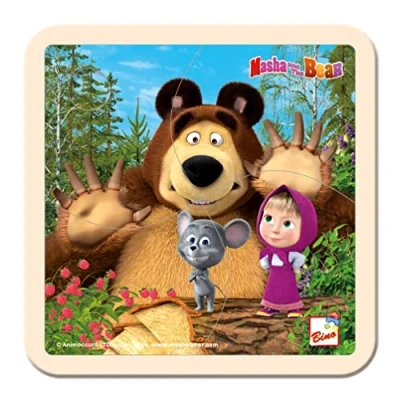 Abbildung von Mascha und der Bär Holz Lege Puzzle mit lustigem Mäuschen 4 teilig., für Kinder (Kinderspielzeug ab 1 Jahr, Kinderpuzzle zur Förderung Motorik, Maße: 15 x 0,8 cm), Mehrfarbig