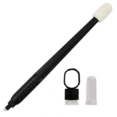 Abbildung von 10 Stück Microblading Einweg Handstück mit Nadeln zum manuellen Pigmentieren von Augenbrauen Permanent Makeup Stifte Ring und Schwammapplikator (14F 0.25mm)