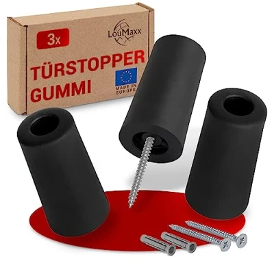 Abbildung von LouMaxx Türstopper Boden aus Gummi Bodentürstopper Ø 40 mm x 75 zum Schrauben Zuverlässiger Schutz Gegen Anschlagende Türen 3er Set in Schwarz