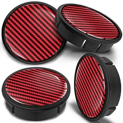 Abbildung von SkinoEu 4 x 60mm Universal Schwarz Rot Kohlenstoff Alufelgen Nabenkappen Felgen Kappen Felgendeckel Radkappen Radnabendeckel Nabendeckel Felgenkappen CX 13
