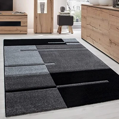 Abbildung von Carpettex Frisé Teppich Kariert Design, Rechteckig, Höhe: 13 mm, Designer Wohnzimmer Kurzflor handgearbeiteter Konturenschnitt