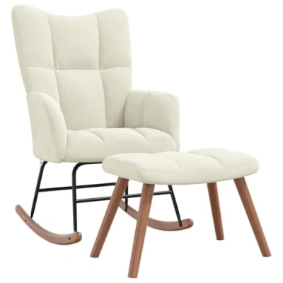 Abbildung von vidaXL Schaukelstuhl mit Hocker Relaxstuhl Schaukelsessel Schwingsessel Relaxsessel Schwingstuhl Polsterstuhl Polstersessel Sessel Cremeweiß Samt