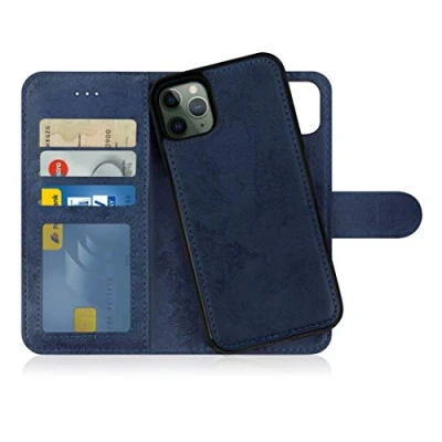 Abbildung von MyGadget Flip Case für iPhone 11 Pro Max [ abnehmbare Magnet Hülle ] Handyhülle aus Kunstleder Klapphülle mit Kartenfach Schutzhülle in Dunkelblau