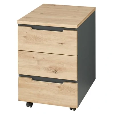 Abbildung von Lomadox Rollcontainer mit 3 Schubladen, Graphit Eiche