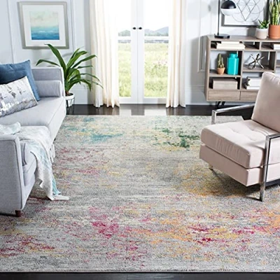 Abbildung von SAFAVIEH Boho Teppich für Wohnzimmer, Esszimmer, Schlafzimmer Madison Collection, Kurzer Flor, Grau und Gold, 91 X 152 cm