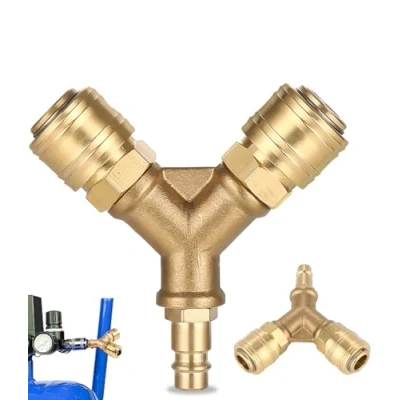 Abbildung von TIDEVAN Druckluftverteiler,Messing Druckluft Verteiler NW 7,2 Luftweiche 1/4 AG Stecknippel Luftschlauch Kompressor Schnellkuppler Druckluftkupplung 2 Fach Kupplungen Messing