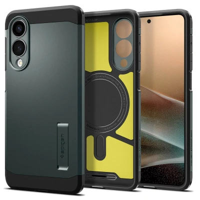 Abbildung von Spigen Tough Armor (AI) MagFit Hülle für Samsung Galaxy S25 Edge, Kompatibel mit MagSafe Abyss Green