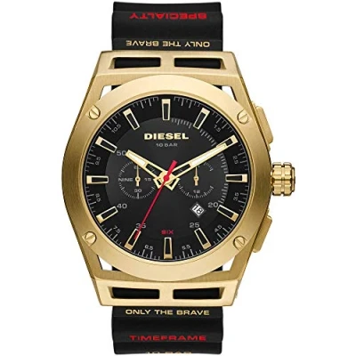 Abbildung von Diesel Herrenuhr Timeframe, Chronographenwerk, 48mm GoldEdelstahlgehäuse mit Silikonarmband, DZ4546