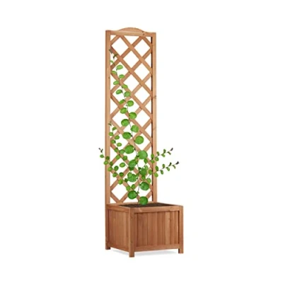 Abbildung von Relaxdays Rankkasten Holz, Garten Pflanzkübel m. Rankgitter, 25 L Pflanzkasten, 150 cm Rankhilfe wetterfest, natur