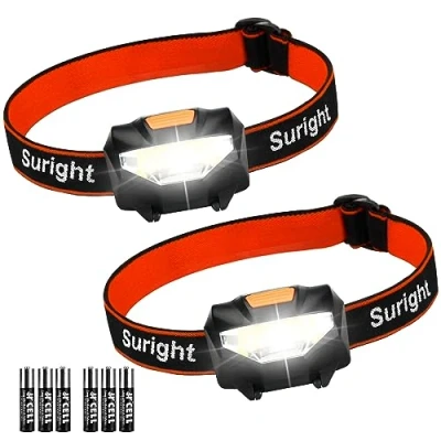 Abbildung von LED Stirnlampe, 2 Stück Kopflampe 3 Lichtmodi 140 Lumen 60 Einstellbarer, Wasserdicht Leichtgewichts, Superhell Stirnlampen fürs Laufen, Angeln, Campen, Jagen, Klettern, Hunde Laufen