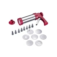 Abbildung von Westmark Gebäckpresse/Garnierspritze, mit 8 Formscheiben und Formtüllen, Füllmenge: 250 ml, Rostfreier Edelstahl/Kunststoff, Silber/Rot, 32332260