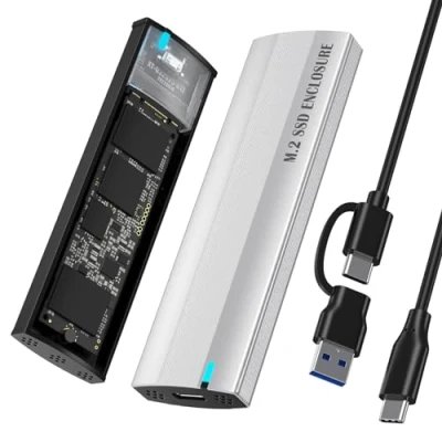 Abbildung von SHUBEIEUMI M.2 NVMe und SATA SSD Gehäuse Adapter, 10Gbps zu USB 3.1 mit 2 in 1 Kabel, Unterstützt M Key/B+M Key für 2230/2242/2260/2280 SSD, Werkzeuglos (Silber)