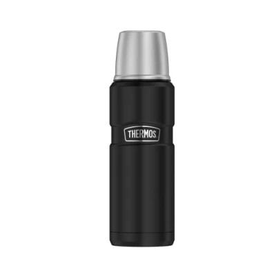Abbildung von THERMOS STAINLESS BEVERAGE BOTTLE 0,47l, black mat, Thermosflasche Edelstahl 470ml, Isolierflasche mit Trinkbecher, 12 h heiß / 24 kalt, spülmaschinenfest, absolut dicht, BPA frei
