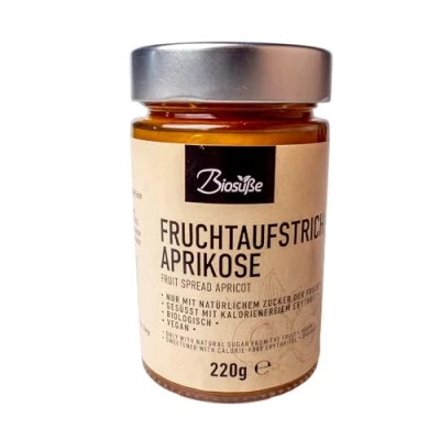 Abbildung von Biosüße Bio Fruchtaufstrich Aprikose / Marille aus Italien ohne Zuckerzusatz mit Erythrit gesüßt, 60% Frucht, Xylit oder Stevia (220g)