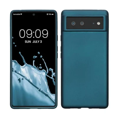 Abbildung von kwmobile Case kompatibel mit Google Pixel 6 Hülle Schutzhülle aus Silikon metallisch schimmernd Handyhülle Metallic Karibikblau