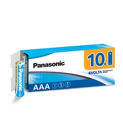 Abbildung von Panasonic AAA Batterien EVOLTA Technology Inside, 10er Pack Alkaline Batterie, Micro LR03 1,5V, plastikfreie Verpackung, zuverlässige und leistungsstarke Batterie