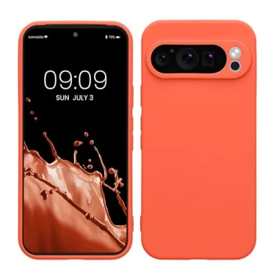 Abbildung von kwmobile Handyhülle kompatibel mit Google Pixel 9 Pro Hülle Handy Case aus weichem Silikon in Leuchtende Koralle