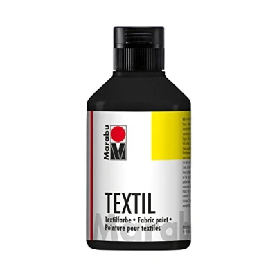 Abbildung von Marabu 17160013073 Textil Stoffmalfarbe für helle Stoffe, Schwarz 250 ml, Druckfarbe auf Wasserbasis, waschbeständig bis 60C, Fixierung durch Bügeln o. Backofen