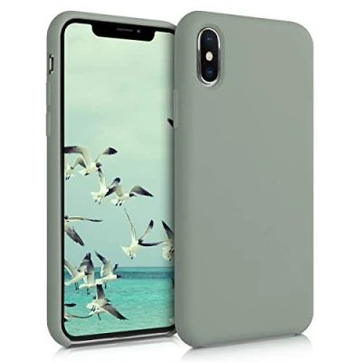 Abbildung von kwmobile Hülle kompatibel mit Apple iPhone XS Max Silikon Handy Case Handyhülle weiche Oberfläche kabelloses Laden Graugrün