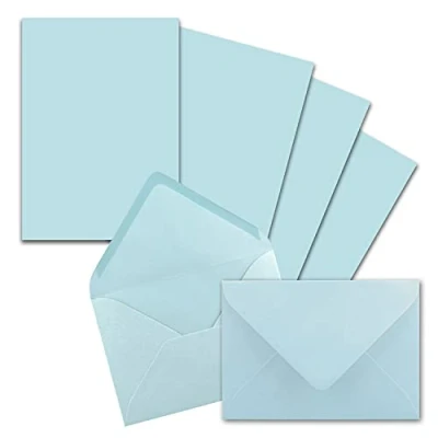 Abbildung von 50x Briefpapier Sets DIN A5 mit C6 Briefumschlägen Hellblau Nassklebung (Blau) mattes Schreibpapier Kuverts FarbenFroh by GUSTAV NEUSER