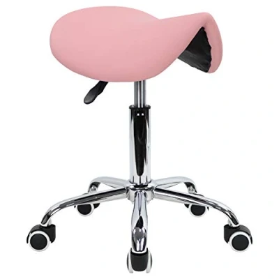 Abbildung von KKTONER Sattelhocker Arbeitshocker höhenverstellbar drehbar Rollhocker Bürohocker mit Sattelsitz Rosa