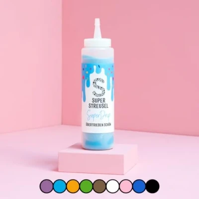 Abbildung von Super Drip Blau Kuchenglasur Cake Melts Schokolade 300g Glasur für Kuchen Kekse Plätzchen Eis Muffin Torten uvm. Flasche Icing Dekoration (Blau)