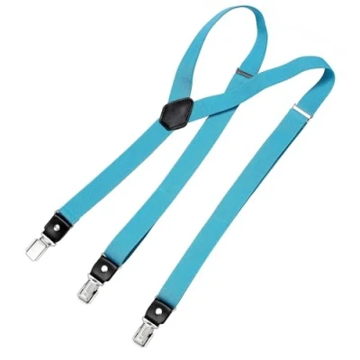Abbildung von DonDon Hosenträger für Herren schmal 2,5 cm mit 3 extra starken Clips in Y Form elastisch und längenverstellbar, Türkis