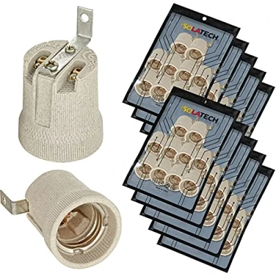 Abbildung von ISOLATECH 100Stk E27 grau Keramik Fassung mit Befestigungswinkel/Außenbügel (max.250V/4A) Leuchtmittel für Home Decke Installation Badezimmer Küche Kühlschrank Sockel Halterung einbauen