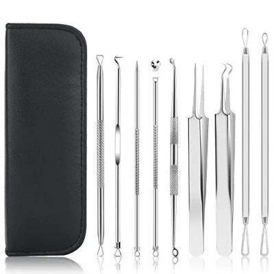 Abbildung von UUBAAR Pickel Werkzeug Set, 9 teilig, Mitesserentferner, mit Pinzette, 16 Köpfe, professionelle Akne Zit Popper, Extraktionswerkzeug, Whitehead Komedonenextraktor Set für Gesichtsnase