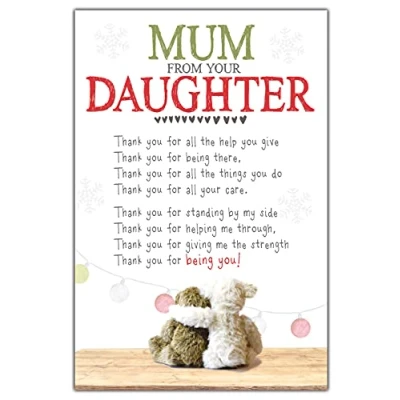 Abbildung von Emotional Rescue Weihnachtskarte mit Aufschrift Mum From Daughter, Gelb, Grau, Beige, Rot, Braun