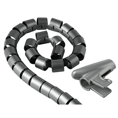 Abbildung von Hama Kabelschlauch mit Einziehhilfe (flexibler Kabelkanal für Kabelmanagement und Kabelschutz, Kabelspirale flexible Bündelweite, Kunststoff, Ø 20 mm, 2,5m) silber