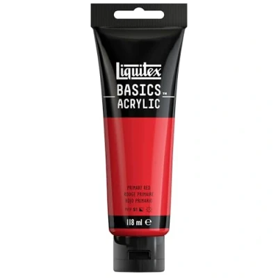 Abbildung von Liquitex 8870040 Basics Acrylfarbe, monopigmentierte Künstlerpigmente, lichtecht, mittlere Viskosität, Archivqualität, seidenglänzender Finish, 118ml Tube Primärrot