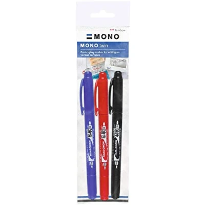 Abbildung von Tombow OS TME 3P Marker MONO twin 3er Pack Farben: Schwarz, Blau, Rot