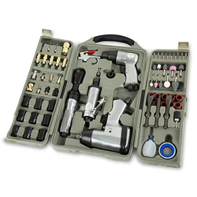 Abbildung von EBERTH Druckluftwerkzeuge Set 71 tlg. mit 1/2&quot; Schlagschrauber, 3/8&quot; Ratschenschrauber, 150mm Meißelhammer und 6mm Geradschleifer, Druckluft Werkzeug 1/4&quot; Druckluftanschluss großem Zubehör