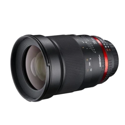 Abbildung von Walimex Pro 35mm 1:1,4 DSLR Objektiv AE für Nikon F Objektivbajonett schwarz (manueller Fokus, Vollformat Sensor gerechnet, IF, Filterdurchmesser 77mm)