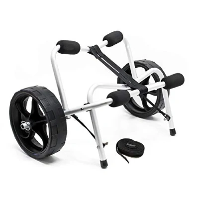 Abbildung von Wiltec klappbarer Alu Kanuwagen bis 68 kg, Transportwagen für Boote, Kanus und Kajaks, Surfwagen mit Polstern, ⌀26 cm PU Räder inkl. Nylonband zur Fixierung