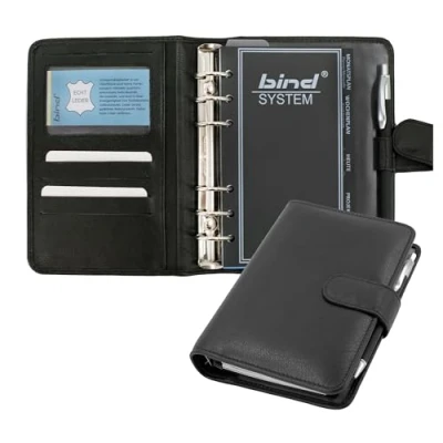 Abbildung von bind 10111 Systemplaner A6, Organizer aus Nappaleder, Timeplaner in schwarz, Kalendermappe ca. 19 x 14 4 cm, Mappe mit Systemeinlage Kalender 1 Tag=1 Seite, Systemmappe Druckverschluss