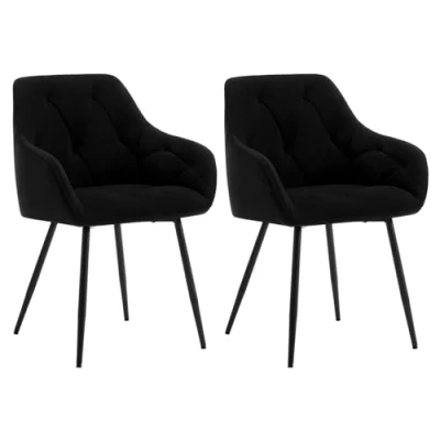 Abbildung von WOLTU 2er Set Esszimmerstühle, Küchenstuhl, Stuhl Esszimmer Wohnzimmer, ergonomischer Sessel, Armlehnstuhl, Polsterstuhl, Sitzfläche aus Samt, Metallbeine, Schwarz, EZS02sz 2