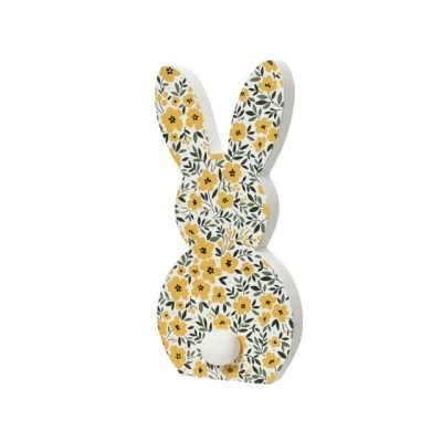 Abbildung von Dekofigur Hase 24cm Holz mit Blumenmuster Dekohase Ostern Frühling Holzfigur Osterhase als Osterdeko Osterschmuck Holzdeko Osterfiguren Ostergeschenk Frühlingsdeko Tischdeko Weiß Grün Gelb