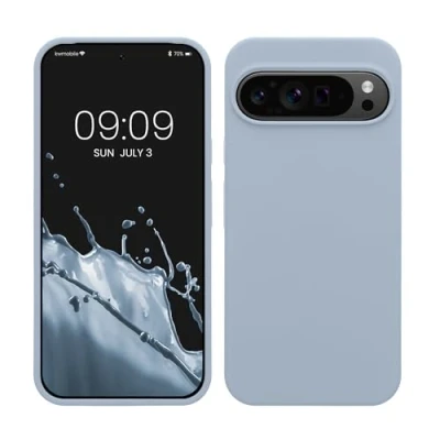 Abbildung von kwmobile Hülle kompatibel mit Google Pixel 9 Pro XL Silikon Handy Case Handyhülle weiche Oberfläche kabelloses Laden Hellblau matt