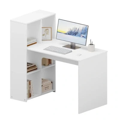 Abbildung von eSituro Schreibtisch, Computertisch mit Regal Links oder rechts montierbar,120x63 cm, Eckschreibtisch Stauraum, Bürotisch PC Tisch weiß, für Arbeitszimmer Wohnzimmer Schlafzimmer Büro