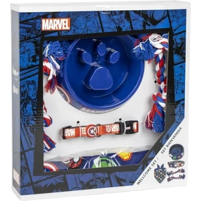 Abbildung von CERDÁ LIFE&#039;S LITTLE MOMENTS Avengers Willkommensgeschenkset für Hunde, Blau Superhelden Design Größe 28 x 30 6,8 cm Futternapf, Taschentuch, Seile und Halsband Original in Spanien