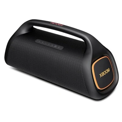 Abbildung von LG XBOOM Go XG9Q Bluetooth Lautsprecher 80 W, mit Sound Boost, Stroboskop Beleuchtung, Wasser und staubdicht (IP67), dynamischer Bassoptimierer, 24 Stunden Akkulaufzeit, Schwarz