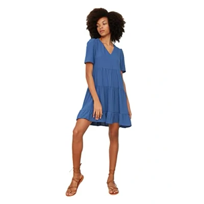 Abbildung von TRENDYOL Damen Wide Cut Dress, Indigo, 42 EU